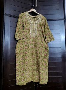 Ethnic Printed Yellow Embroidered Kurta &amp; Legging
