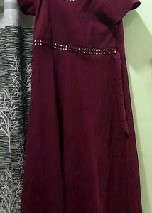 Maroon Mirror Work Dress -45 Inches Long