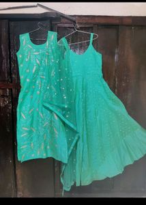 Super Pretty Mirror Work Sea Green Dress