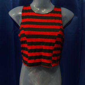 Crop Top - Black &amp; Red Stripes.