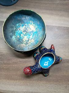 vintage cloisonne hand-painted Turtle And Saucer