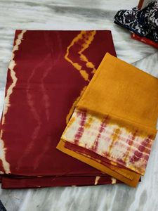 Maroon And Mustard Tie An Dye Saree