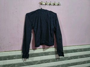 Navy Blue Patterned Long Sleeve Top bust 32 s