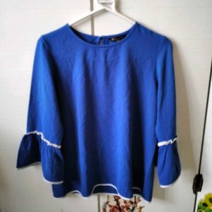 Blue Ruffle Sleeve Top