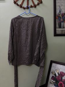 Beige and Black Geometric Print Top
