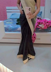 Black And Gold Net Sari With Blouse