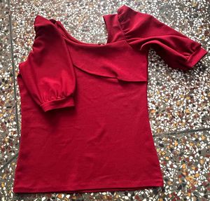Maroon Ruffled Top - Unique Asymmetrical Design