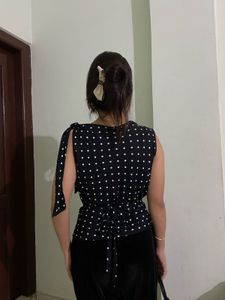 Polka Dot Tie-Shoulder Top