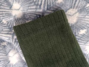 V Neck Olive Ribbed Velvet Crop Top