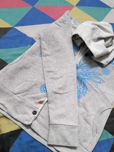 Floral Print Hoodie with Buttons