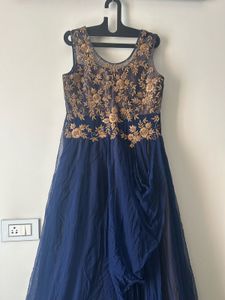 Elegant Blue &amp; Gold Ethnic Gown L size