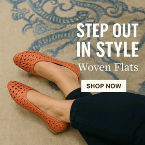 Woven Orange Flats, Imported Pure Leather