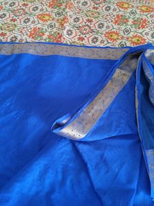 Royal Blue Crepe Saree With Imperfections But Okay