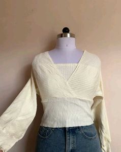 White Knit Wrap Top
