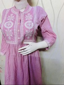 Pink colour self embroidery, Kurta frock