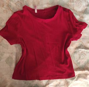 Red Ribbed Crop Top
