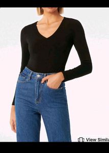 Casual Polyester Blend V-Neck Full Sleeves Black