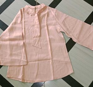 Blush Pink Tie-Neck Blouse