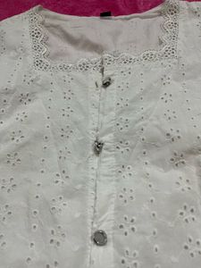 White Floral Eyelet Lace Trim Top