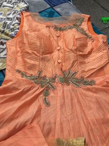 Elegant Peach Embroidered Gown Pant With Dupatta