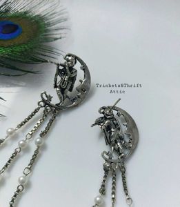 Krishna Moon Oxidized Jhumka Earrings