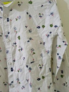 China Collar White Floral Shirt