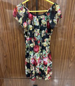 Cute Floral Pixel Print Fit &amp; Flare Dress