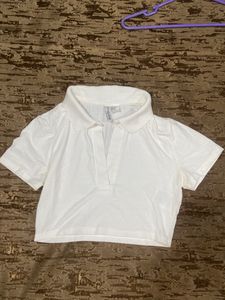h&amp;m combo cropped collared top white and baby pink