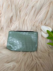 Sage Green Croc-Embossed Pouch