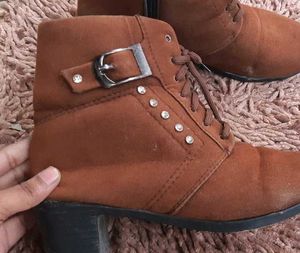 Brown Ankle Boots with Rhinestones
