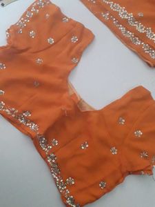 Orange Carrot Sequence Work Saree With Blouse🤞💕