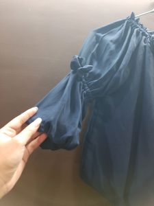 Off Shoulder Ballon Top With Bows On Sleeves.
