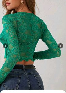 Green Lace Long Sleeve Top