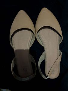 Beige Pointed Toe Slingback Flats
