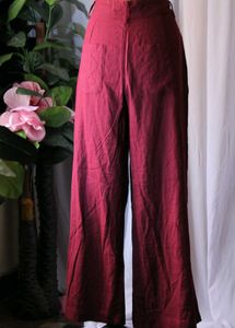 Lov Burgundy Wide Leg Fit High Rise Pants