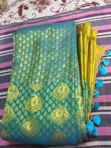 Green Colour Fancy Pattu Saree With Mild Green Colur Border