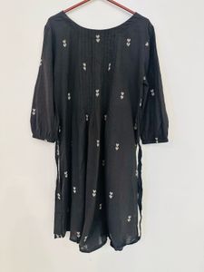Black  A-Line Dress with Tie-Up (Free Size)