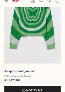 H&amp;M Y2K CROPPED GREEN BUTTERFLY JUMPER SALE