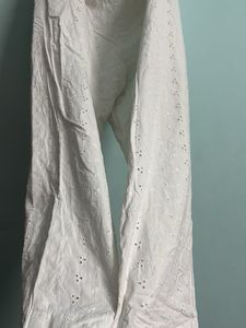 White Embroidered Cotton Pants
