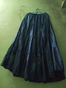 Women Polka Flower Printed Navy Blue Skirt