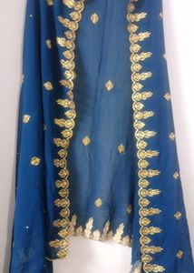Elegant Blue &amp; Gold Kurta Sharara