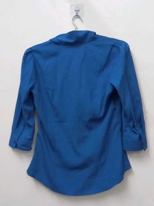 Formal Blue Tie Neck Top