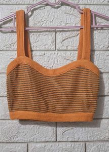 Zara Women's Orange and Brown Crop-top