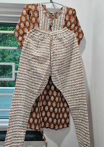 Brown Printed Kurta Set