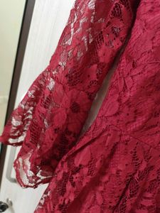 Burgundy Lace Bell Sleeve Dress
