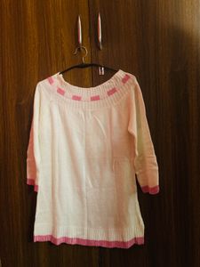 Soft White And Pink Colour Off Shoulder Top