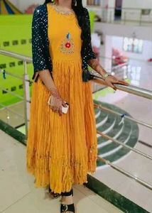 Yellow Anarkali Kurti with Mirror Work
