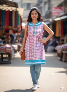 Pink & Blue Short Kurta