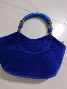 Blue Velvet Handbag With Diamonds Design