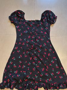 Cherry Print Ruffle Hem Dress